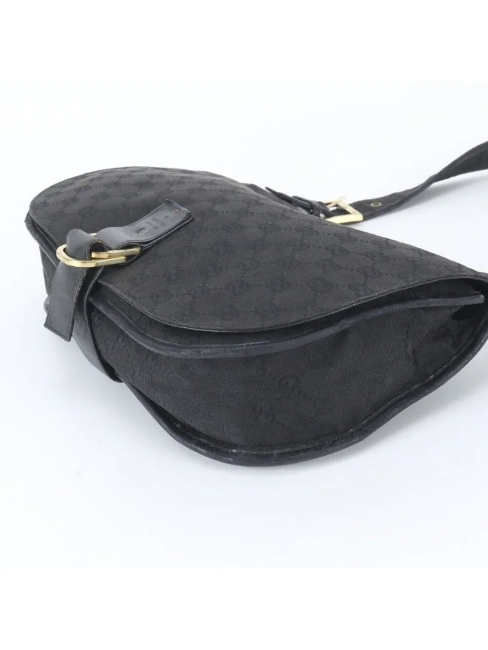 Gucci GG Canvas Flap Leather Shoulder Bag Hand Black